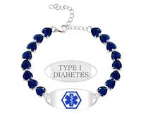 Uloveido Bracciale per Diabete Tipo I con Incisione, Catena a Cuore di Cristallo, Gioiello d’Allerta Regolabile per Rapida Identificazione YA5731