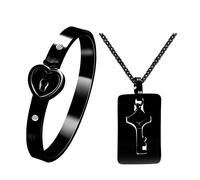 Uloveido Bracciale rigido placcato nero per coppia con blocco a cuore e collana con ciondolo chiave per fidanzata fidanzata SN300-Nero