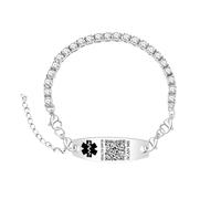 Uloveido Bracciale Tennis Argento con Codice QR, Identificativo Medico Inciso, Bracciale Sottile Personalizzato con Zirconi CZ per Donna YA6001