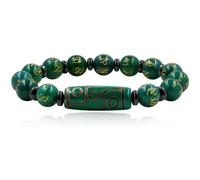 Uloveido Braccialetto con perline Dzi a nove occhi con perline tibetane mantra, braccialetto elastico buddista per uomini e donne, braccialetto elastico con pietre verdi, rosse e marroni, per