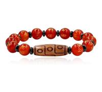 Uloveido Braccialetto con perline Dzi a nove occhi con perline tibetane mantra, braccialetto elastico buddista per uomini e donne, braccialetto elastico con pietre verdi, rosse e marroni, per