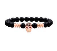 Uloveido Braccialetto con Teschio - Bracciali elastici regolabili in pietra naturale nera e bianca, stile punk gotico, scheletrici, per uomo, donna, marito, fidanzato, bracciale di preghiera e