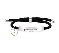 Uloveido Braccialetto Cristiano con Citazione Biblica per Donne e Ragazze, Regalo di Incoraggiamento, Bracciale Nero in Corda Acciaio Inox con Incisione, Adjustable, Acciaio inossidabile, Nessuna