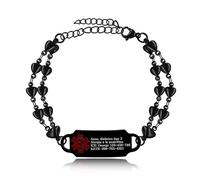 Uloveido Braccialetto medico impermeabile alla moda con incisione in acciaio inossidabile, braccialetto identificativo medico unico per donne, romantico cuore amore doppia catena gioielli, Adjustable