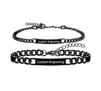 Uloveido Bracciali neri in acciaio per coppia, personalizzati con nomi e date, regalo per relazioni a distanza YA5889