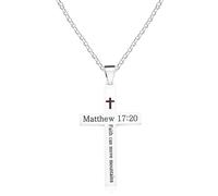 Uloveido Collana con croce in acciaio inossidabile per uomo e donna, gioiello per la fede, con dedica della Bibbia, con incisione "Faith Can Move Mountains Matteo 17:20, M, Acciaio inossidabile