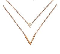 Uloveido, collana doppio strato con ciondolo a V placcato in oro rosa e catenina in acciaio inox, da donna, elegante, semplice e alla moda, SN282 e Acciaio inossidabile, colore: Rose Gold, cod. SN282