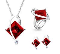 Uloveido, collana multicolore alla moda, il topazio dalla forma quadrata crea un'atmosfera mistica; orecchini abbinati, anello placcato in oro bianco; parure di gioielli nuziali, colore: multicolore, rosso, verde, blu, lilla, codice: T295