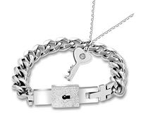 Uloveido Coppia di puzzle in acciaio al titanio con chiusura a chiave Bracciale e collana con ciondolo chiave Set di gioielli per fidanzata fidanzato Y808 (acciaio)