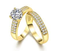 Uloveido Coppia di sposi Gioielli Coordinati per Donna e Uomo Anelli Vintage Anello di barretta in Titanio per Ragazze Anello Solitario con Topazio in Cristallo