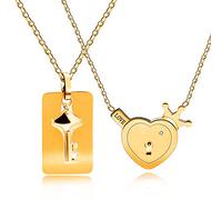 Uloveido Corona placcata oro Love Heart Lock & Shield Collana con ciondolo a chiave Set Charms per lui e per lei Gioielli per coppie Y844