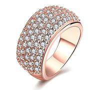 Uloveido CR002 - Fede nuziale da donna, placcata in oro rosa, con zirconia cubica scintillante, larghezza 11 mm, comoda fascia di fidanzamento e Ottone, 17