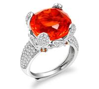 Uloveido Creato Padparadscha Grande Cuscino Taglio Pietra Anello Cocktail per le Donne, Moda Donna Platino Placcato Grande Pietra Arancione Anello Misura Regolabile Y2900, Pietra, Zirconia cubica