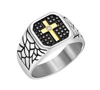 Uloveido Croce Anello Uomo Gotico Biker Acciaio Inossidabile Sigillo Stile Vintage Comfort Dichiarazione Credo Spirituale Gioielli YA5825 (Argento, Misura 25)