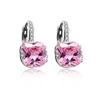 Uloveido DML115 DML115 - Orecchini a cerchio da donna, placcati in platino, con cristallo quadrato, zirconia cubica taglio cuscino, Cristallo, Zirconia cubica