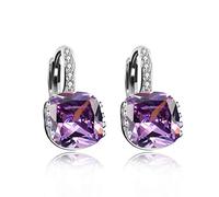 Uloveido DML115 DML115 - Orecchini a cerchio da donna, placcati in platino, con cristallo quadrato, zirconia cubica taglio cuscino, Cristallo, Zirconia cubica