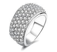 Uloveido Donne Colore Argento Rotondo Cubic Zirconia Ampia Eternity Band Anelli di Fidanzamento di Nozze per Ragazze CZ Pave Impostazione Comfort Anniversario Anello per le Donne Signore CR002