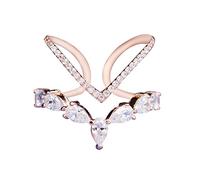 Uloveido Double Pointed V Shape regolabile in oro rosa con anelli di nozze Silvertone gioielli in cristallo per ragazze JZ157-oro rosa