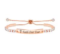 Uloveido Fashion Faith Over Dear - Braccialetto tennis regolabile con chiusura a bolo, per ragazze e donne, ipoallergenico, placcato in oro bianco, con zirconia cubica, idea regalo Y4390, Adjustable