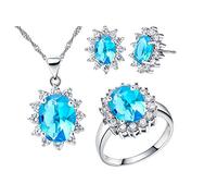 Uloveido Gioielli da damigella d'onore per anniversario di matrimonio, orecchini e collana, set per gioielli da sposa placcati in oro bianco, regalo T466 (taglia 19,5)