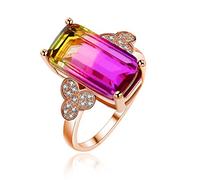 Uloveido ha creato anelli di gemme di tormalina, placcato in oro rosa 18 carati con grande pietra rettangolare