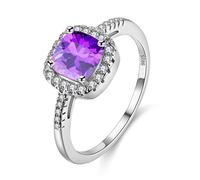 Uloveido ha creato anello nuziale solitario con ametista mistica per donna, anello da dito da sposa quadrato in cristallo arcobaleno (viola, taglia 12) Y3100