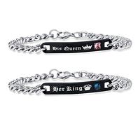 Uloveido His Queen and her King nero titanio collane & bracciale coordinato coppia set di gioielli per uomini e donne con zirconi per amanti ST118 e Titanio, colore: Nero , cod. ST117