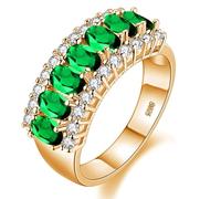 Uloveido J501 - Anello da donna con 7 pietre di zirconia cubica color oro, 16.5, Cristallo, Zirconia cubica