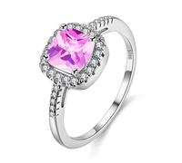 Uloveido Lab Anello con tormalina rosa, anello con pietra portafortuna di ottobre per madri, anello quadrato per laurea per fidanzata (rosa, taglia 15) Y3100