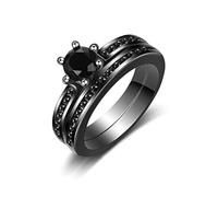 Uloveido Nero Cubic Zirconia Solitario Canale Set di Fede nuziale Eternity Anello di fidanzamento 2PCS Donna Anelli da sposa Set Y1077, T1/2 (62.1mm), Cristallo, 100%