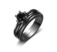 Uloveido Nero Cubic Zirconia Solitario Canale Set di Fede nuziale Eternity Anello di fidanzamento 2PCS Donna Anelli da sposa Set Y1077, N1/2 (54.4mm), Ottone