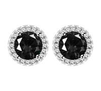 Uloveido Orecchini a Perno Halo Solitaire in Zirconia Nera, Orecchini a Perno Halo Placcati in Platino per Donna YA5034