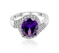 Uloveido Placcato in Oro Bianco Cristallo Viola CZ Zicon Solitario Halo Promessa Anelli per lei, Charm Birthstone Anelli Regalo di Compleanno per Donne Amica