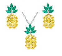 Uloveido PT001 - Parure di gioielli da donna, con ciondolo e orecchini pendenti, a forma di ananas, idea regalo estiva per ragazze, Pietra Gemma, Zirconia cubica