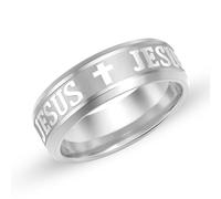 Uloveido Religiosa Fede 8mm Croce Cattolica Gesù Credo Comfort Inciso Acciaio Inossidabile Cristiano Ispirazionale YA6266 (Colore Metallo, Misura 22)