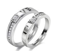 Uloveido Set da 2 Anelli da Donna Regolabili in Argento per Donna e Uomo in Argento Placcato in Oro Bianco Placcato per Regalo Marito Moglie