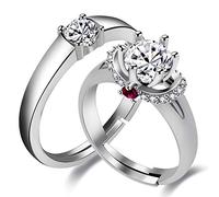 Uloveido Set da 2 anelli da donna regolabili in argento per donna e uomo in argento placcato in oro bianco placcato per regalo marito moglie (LB024-platinum)