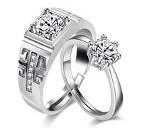 Uloveido Set da 2 anelli da donna regolabili in argento per donna e uomo in argento placcato in oro bianco placcato per regalo marito moglie (LB025-platinum)