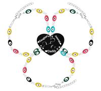 Uloveido Set di 3 braccialetti coordinati a forma di cuore, regolabili, con perline contro il malocchio, braccialetti di protezione portafortuna per ragazze, adjustable, Metallo, Zirconia cubica