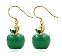 Uloveido Set di gioielli da donna a forma di mela con gemme semi preziose in pietra naturale, orecchini e collana a forma di mela, regalo di apprezzamento per insegnanti, Acciaio inossidabile, Pietra