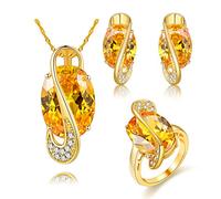 Uloveido Set di Gioielli in Oro Grande con Strass in Cristallo Ovale e Orecchini a Bottone abbinati per Donna