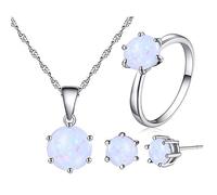 Uloveido Set di Orecchini e Collana per Gioielli da Sposa da Donna placcati in Oro Bianco per Ragazze con Pietra Opale di Fuoco simulata