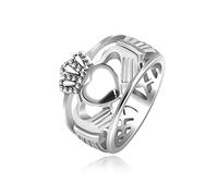 Uloveido White Gold Plated Hand Heart Friendship Love Crowned Irish Claddagh Ring for Women Men Y1729, Z+1 (69.7mm), Acciaio inossidabile, Nessuna pietra preziosa