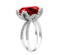 Uloveido Women Placcato Platino con Taglio a Cuscino Lab Creato Anello con Granato Rosso Anelli a Fiore con Gambo Diviso con Pietre di Zirconia cubica con pavé di Mirco