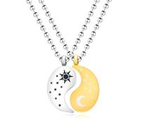 Uloveido Yin Yang BFF - Set di collane con ciondolo a forma di sole e luna, per relazione, amicizia, gioielli abbinati per donne e uomini, 20 inch chain, Acciaio inossidabile, Nessuna pietra preziosa
