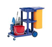 ulsonix Carrello per pulizie Con 2 secchi, pressa e sacco biancheria 3 ripiani Fino a 200 kg Secchio lavapavimenti professionale Carrello portabiancheria carrello per le pulizie con strizzatore