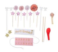 ULTECHNOVO 12 Pezzi Decorazione Della Torta Fiori Della Decorazione Della Torta Cappello a Cilindro Di Buon Compleanno Toppers Cupcake Rosa Decorazioni Per Torte Da Festa Bambù