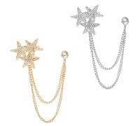 ULTECHNOVO 2 Pezzi Spilla a Catena Distintivo a Stella Lucente, Spilla da Petto Decorativa per Abbigliamento da Donna, Accessori Gioielli per Feste, Matrimoni e Occasioni Speciali