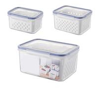 ULTECHNOVO 3 Pezzi Contenitori Ermetici Trasparenti per Frutta Scolapasta Rimovibile Organizer Rettangolari per Frigorifero Resistenti e Facili da per Conservazione e Congelatore