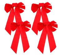 ULTECHNOVO 4 Pezzi Fiocco Natalizio in Velluto Rosso per Decorazioni, Elegante Fiocco per Ringhiere Scale e Cesti, Design Festivo per Atmosfera di Natale Luminosa